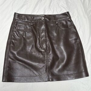 LIKE NEW Wilfred Dark Brown Faux Leather Mini Skirt